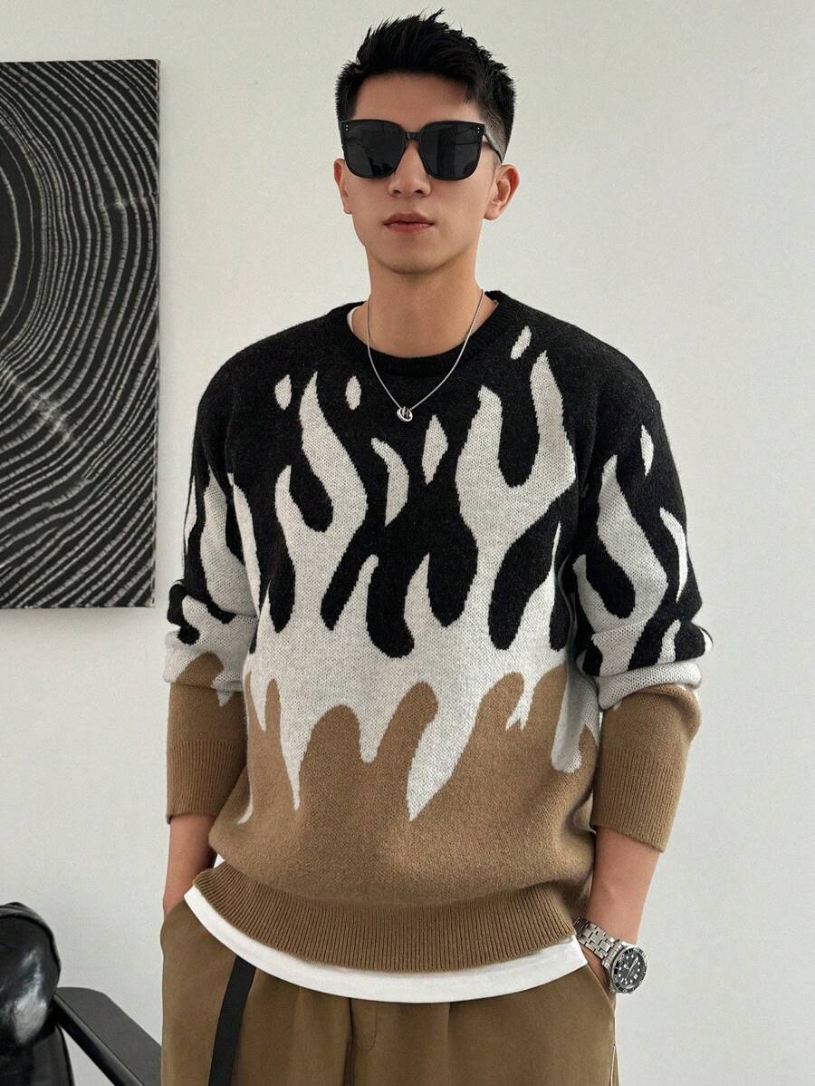 DAZY 男士撞色圆领毛衣商务装 - 彩色 - 查看 1