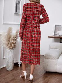 Chiquease Women's Checked Printed Long Sleeve Dress - Burgundy - View 2