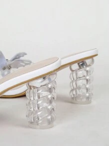 Fashionable High Heel Sandals For Women With Rhinestone Butterfly Decor, Transparent Glass Jelly Fabric, Asymmetric Shape Valentines - White - View 4