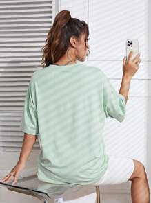 SHEIN EZwear 女款骷髏印花短袖 T 卹 - 綠色 - 查看 2