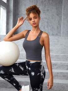 SHEIN 少女交叉背部運動內衣 - 淺灰色 - 查看 4