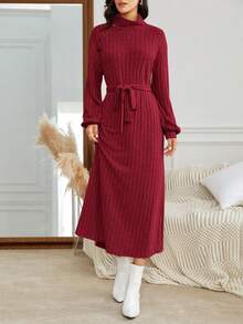 SHEIN Frenchy Women's Lantern Raglan Sleeve Dress - Burgundy - View 5