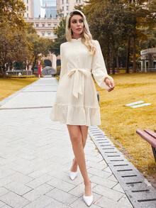 SHEIN Privé Vestido De Manga Larga Para Mujer Con Dobladillo Con Volantes - Albaricoque - Ver 3