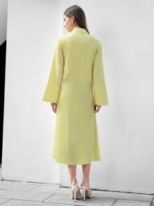 Anewsta Ladies' Plain Color Shirt Dress - Yellow - View 2