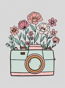 SHEIN EZwear Plus Size Women's Floral Printed Hooded Fleece Sweatshirt - Grey - View 5