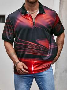 Manfinity Roughcore Camisa polo con cremallera y estampado para hombres de talla grande - Multicolor - Ver 6