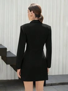 BizChic 女士秋季翻领裹身连衣裙，休闲都市通勤简约时尚基础商务休闲装，OL装，优雅音乐会礼服