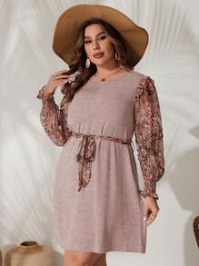 SHEIN VCAY Kleid Mit Blumen Patchwork Und Langen Ärmeln in Großen Größen - Verschiedenfarbig - Übersicht 3