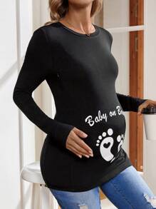 SHEIN 孕婦足跡哺乳t卹 - 黑色 - 查看 6