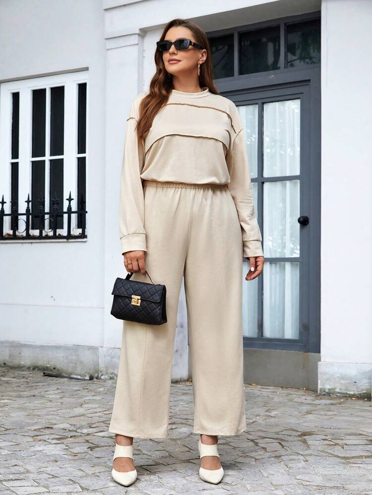 Plus Size Wide Leg Jumpsuit With Outer Seams
