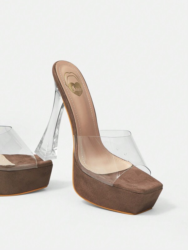 SheIn SXY Women's High Heel Mules With Chunky Heel, Transparent Heel & Open Toe Vacation Shoes Summer Spring Shoes Spring Break Easter Prom Heels