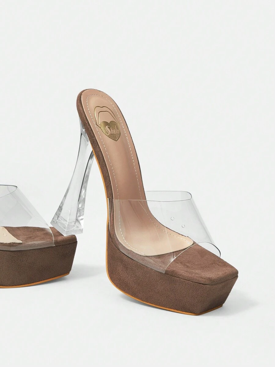 SheIn SXY Women's High Heel Mules With Chunky Heel, Transparent Heel & Open Toe Vacation Shoes Summer Spring Shoes Spring Break Easter Prom Heels For Christmas