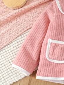 保暖内衬针织甜美彼得潘领开衫和裤子套装适合年轻女孩家居服 - 粉色 - 查看 4