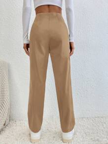 EURMUSE Women's Khaki High Waisted Long Pants - Apricot - View 2