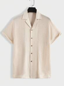 Manfinity NXTstreet Men's Solid Color Waffle Pattern Short Sleeve Shirt - Apricot - View 1
