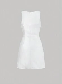 SHEIN MOD Váy ngủ không tay viền bèo nhún màu trơn cho nữ, váy Flamenco - trắng - Xem 2