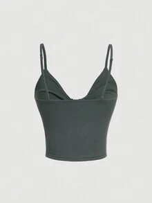 SHEIN MOD 女裝褶皺,扭結,空心背心上衣 - 深灰色 - 查看 2