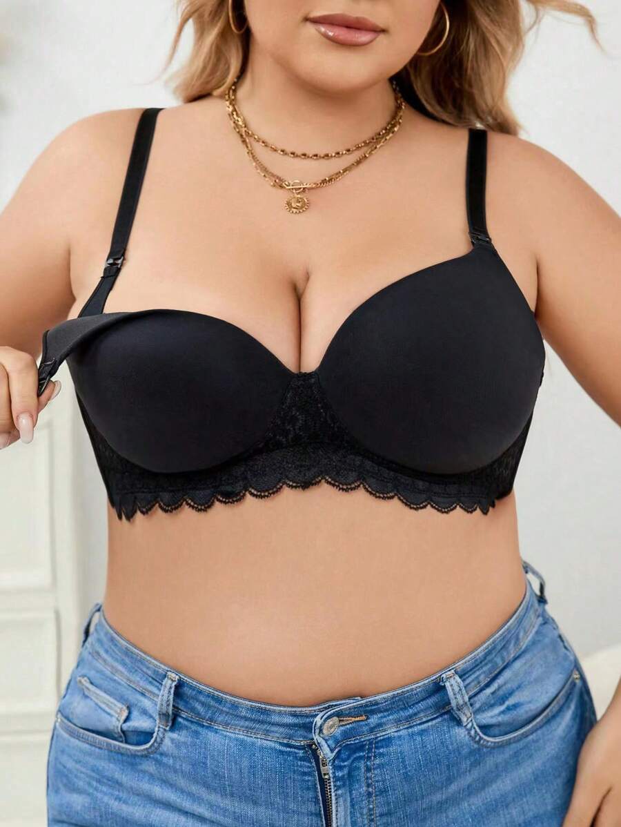Plus Size Black Bra For Women - Black - View 1