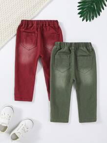 男嬰2入組素色彈性腰帶斜口袋牛仔褲