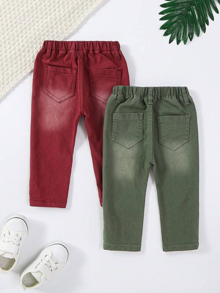 Baby Boy 2pcs Solid Elastic Waist Slant Pocket Jeans