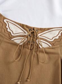 SHEIN MOD Falda con bordado con patrón de mariposa con cordón delantero con diseño de fruncido - Multicolor - Ver 4