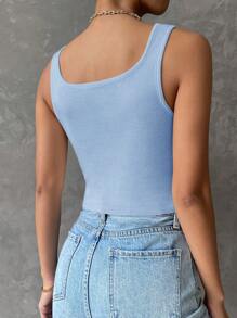 SHEIN Clasi Top De Punto Con Cuello De Corazón Y Cuello Sólido - Azul - Ver 2