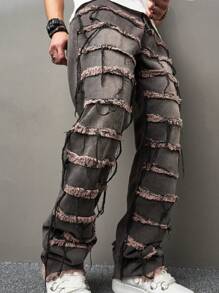 Manfinity EMRG Men Loose Raw Trim Straight Leg Jeans - Black - View 5