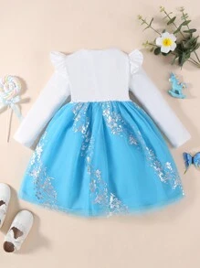 SHEIN Young Girl Princess Tutu Dress With Tulle Mesh Overlay - Blue - View 2