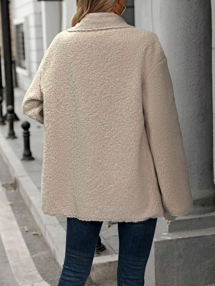 Women's Solid Color Drop Shoulder Plush Jacket