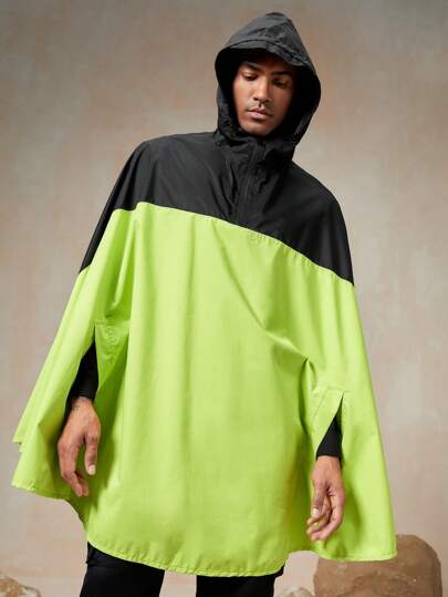 Men Two Tone Hooded Rain Jacket