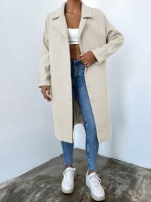 EURMUSE Women's Single-breasted Mid-length Woolen Coat - Apricot - View 4