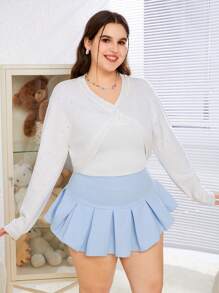 SHEIN EZwear Plus Size White Asymmetric Hem Cardigan - White - View 4