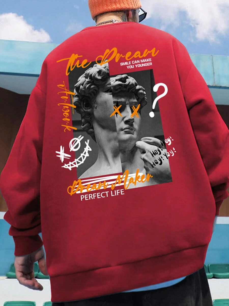 Manfinity EMRG Lỏng lẻo phù hợp Nam Điêu khắc & In thư Thả vai Vòng cổ Áo nỉ - Màu Đỏ Sâu - Xem 1