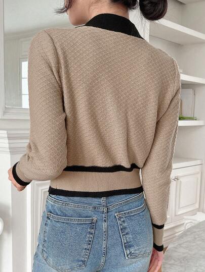 Color-Block Casual Business Cardigan With Trim, Autumn/Winter