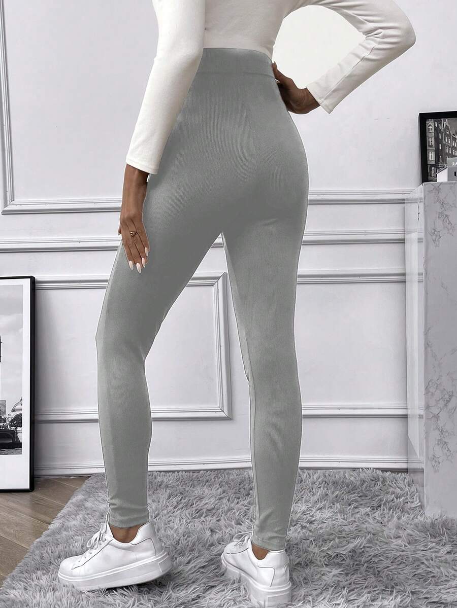 SHEIN Maternity Solid Color Leggings With Elastic Waist Belt for Sale
