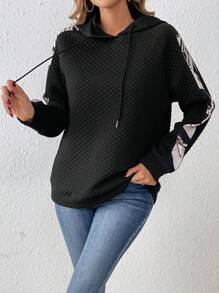 SHEIN Frenchy Women'S Hooded Sweatshirt With Leaf Print And Raglan Sleeve Winter