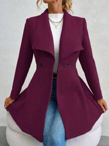 SHEIN Clasi Abrigo de mujer con frente doble botonadura y cuello de solapa grande