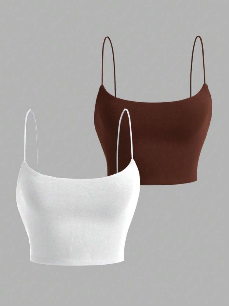 2pcs Women's Solid Color Camisole Tops