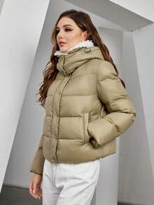 ZIAI Áo khoác đệm cổ bẻ Colorblock dành cho nữ - Màu Khaki - Xem 5