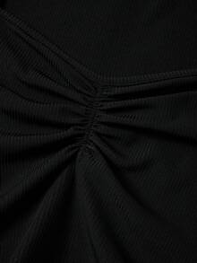 SHEINNeu 女士開衩及褶皺短款上衣 - 黑色 - 查看 7