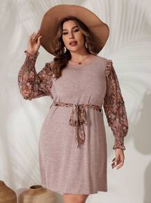 SHEIN VCAY Kleid Mit Blumen Patchwork Und Langen Ärmeln in Großen Größen - Verschiedenfarbig - Übersicht 5
