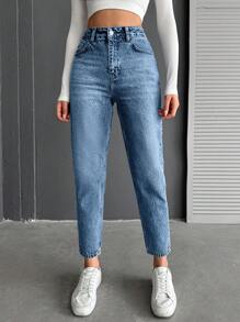 EURMUSE Fashionable Cropped Tapered Jeans - Medium Wash - View 5