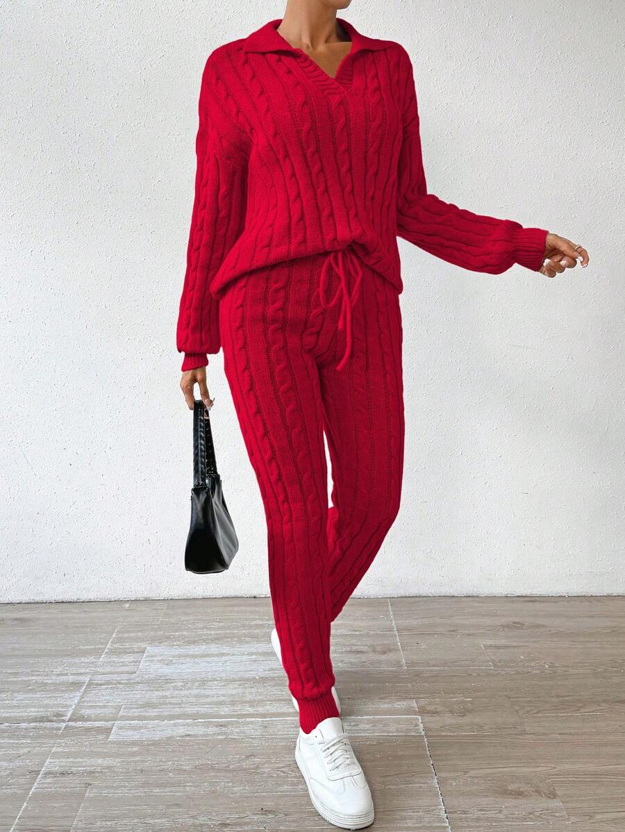 SHEIN Essnce 女士針織圍巾毛衣2入組 - 紅色 - 查看 1