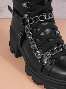 SHUZIA 女士時尚純色高跟過膝靴，帶側拉鍊設計 - 黑色 - 查看 4