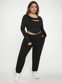 SHEIN SXY 大尺寸女士露肩不對稱下擺t恤 - 黑色 - 查看 3