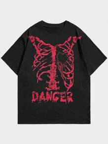 ROMWE MEN Goth 男士骷髏字母印花 T 卹 - 黑色 - 查看 1