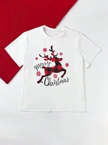 SHEIN Unity Plus Size Christmas Pattern T-shirt - White - View 3