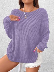 Celure Áo len chui đầu thả vai chuỗi ngọc trai cỡ lớn cho nữ - Màu tím - Xem 4