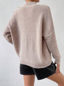 Chiquease Women's Stand Collar Drop-Shoulder Sweater Knit Pullover Fall Winter Outfit - Apricot - View 3