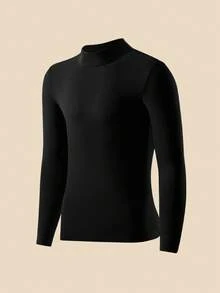 男士秋冬保暖雙面羊絨立領內衣襯衫 - 黑色 - 查看 3